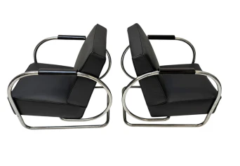 Art Deco Modernist Bauhaus Tubular Steel Lounge Chairs by Frits Kuyken, 1936